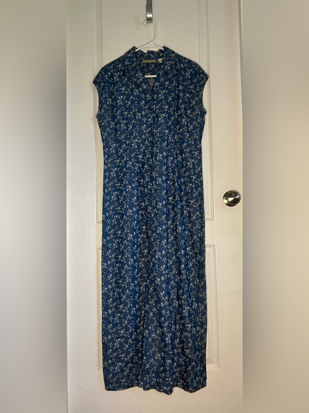 VTG Liz Claiborne Chambray Denim Maxi Button Dress 10 Floral Cottagecore Y2K 90s